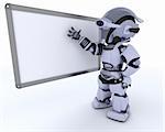 3D Rendern eines Roboters mit weißen Klasse Zimmer Drywipe Markierungsschild