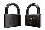 padlocks with question mark on white background - 3d illustration