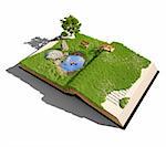 open book with grass and tree. illustrated concept