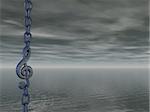 metal chain with clef in front of dark sky - 3d illustration