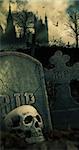 Unheimlich Nachtaufnahme im Friedhof mit Schädel und Gräber