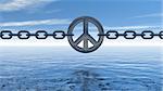 chaîne avec un symbole de paix métal sur illustration 3d - eau