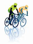 Two cyclists in the bicycle race. Sport illustration.