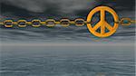 chain with metal peace symbol over dark water  - 3d illustration