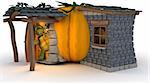 3D Render Halloween Kürbis Cottage