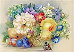 Flowers and fruit: watercolor background, beautiful flower, illustration