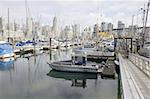 Boats Moorage in Harbor under Granville Island Bridge in Vancouver BC Canada