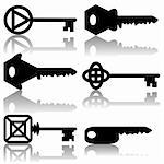 Illustration of silhouettes of keys on a white background.