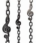 metal chains with clef on white background - 3d illustration