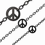 chains with metal peace symbol on white background - 3d illustration