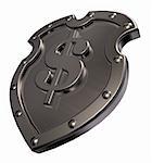 dollar symbol on metal shield - 3d illustration