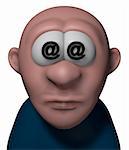 cartoon guy with email symbol in his eyes - 3d illustration