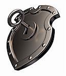 metal shield with keyhole on white background - 3d illustration