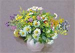 beautiful bouquet of summer flowers in a flowerpot on a purple background