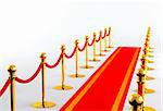 Red carpet with golden fence on a white background