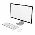 Blank White Screen Computer Monitor with Mouse and Keyboard.