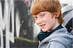 Close-up Portrait of Boy wearing Headphones, Mannheim, Baden-Wurttemberg, Germany