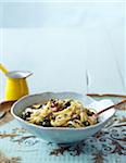 Pasta with Oysters and Spinach in Bowl on Tray