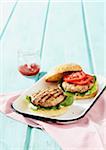 Barbecued Turkey Burgers with Lettuce and Tomotoes