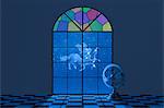 Sagittarius constellation and stained glass
