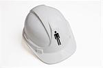 Men's sign on hard hat against white background