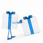 christmas blue white figure push gift box