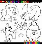 Coloring Book or Page Cartoon Illustration of Funny Wild and Safari Animals for Children