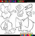 Coloring Book oder Seite Karikatur Illustration Lustig Wild und Safaritiere für Kinder