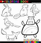 Livre ou Page Cartoon Illustration of Funny Wild et animaux de la forêt de coloriage pour les enfants