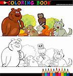 Coloring Book or Page Cartoon Illustration of Funny Wild Animals for Children Education