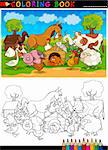Coloring Book or Page Cartoon Illustration of Funny Farm and Livestock Animals for Children Education