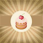 Étiquette rétro avec Cupcake avec Vintage Background, Vector Illustration