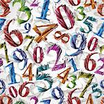 Colorful graphic stylized numbers seamless pattern, vector background. Numbers easy to use separately.