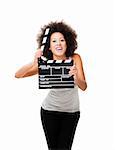 Beautiful african american woman holding a clapboard, isolated on white