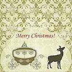 vector Christmas  Greeting Card with Deer and Vintage Carriage, seamless patterns included in swatch menu, fully editable eps 8 file