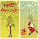 Vintage Set of Christmas card - two postcard in Retro style - vector illustration