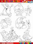 Coloring Book or Page Cartoon Illustration of Christmas Themes with Santa Claus and Xmas Presents for Children