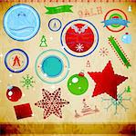 Vintage Christmas decoration pack. Snowflakes, stars, tags, badges. Eps10 vector illustration.