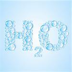 water drops H2O shaped on blue background. vector illustration