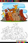 Coloring Book or Page Cartoon Illustration of Cute Dogs Group for Children