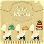Cafe Menu Card in Retro style - cooks brought  dessert - Vector illustration