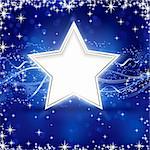 Christmas / winter background with stars, snow flakes and wavy lines on blue background   with light dots for your festive occasions.