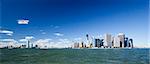 The New York City and New Jersey skyline at afternoon w the Freedom tower and Brooklyn bridge