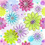 Seamless floral pattern with colorful vintage translucent flowers and balls (vector eps 10)