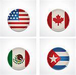 Set de badges textiles détaillé représentant les drapeaux des pays de l'Amérique
