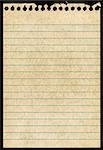 Old torn notepaper page isolated black background.