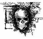 Vector scary Halloween grunge skull with bricks