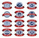 A series of red and blue victory reward shields like those awarded for different review or test categories or evaluations.