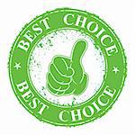 Art vector hand gesture with thumb up. Grunge rubber stamp text best choice inside, design illustration.
