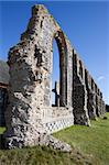 Ruins of St Andrew's Church, Covehithe, Suffolk, England against a blue sky